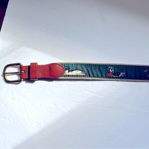 LEATHER MAN Green Belt with Duck Pattern and Brown Leather Accents SIZE 42